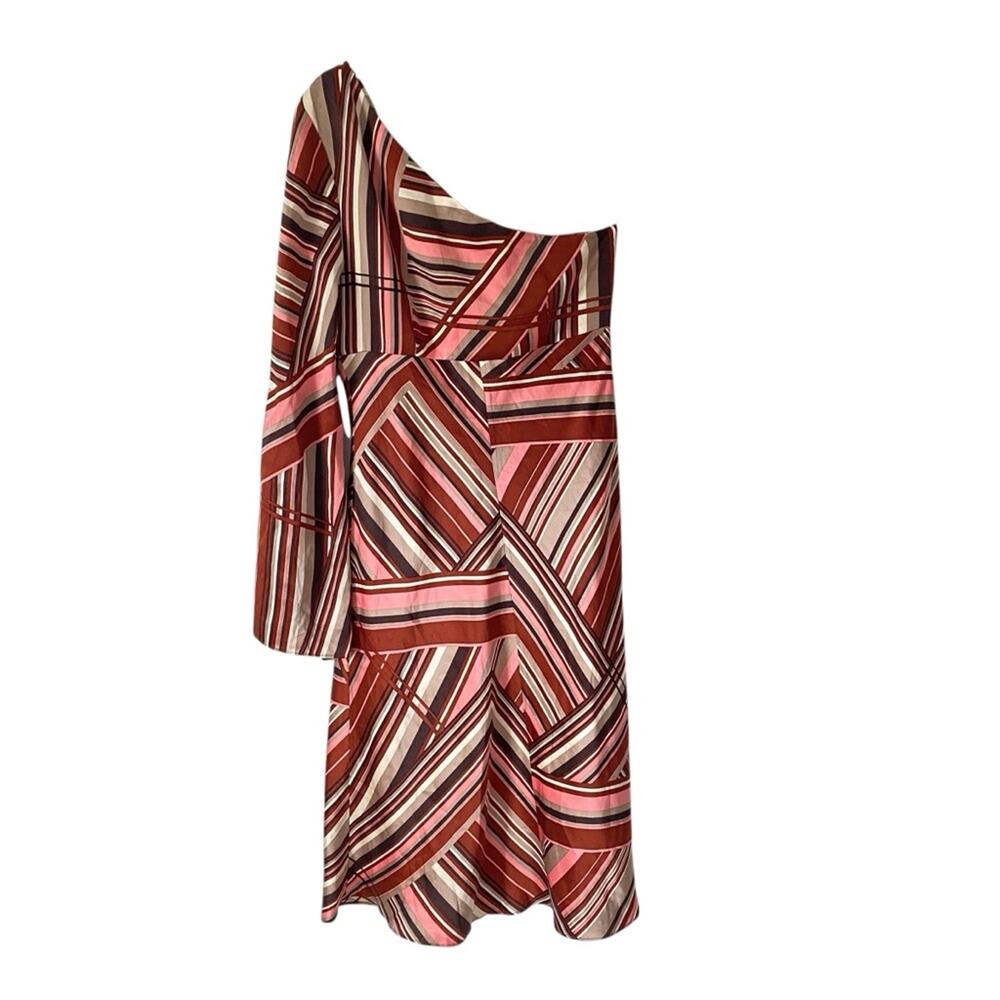 Shoshanna Silk Stripe One Shoulder Dress size 8 Brown Pink Cream - Picture 5 of 7